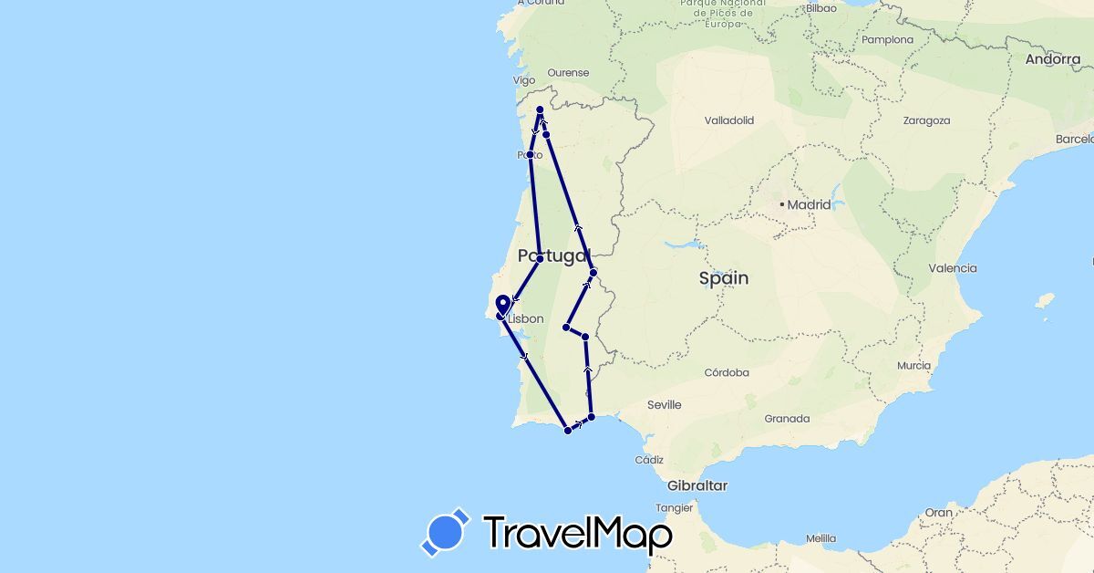 TravelMap itinerary: driving in Portugal (Europe)
